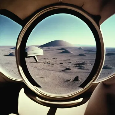 The spaceship's viewfinder utilized an anamorphic lens system, distorting the alien landscape into an otherworldly vision.