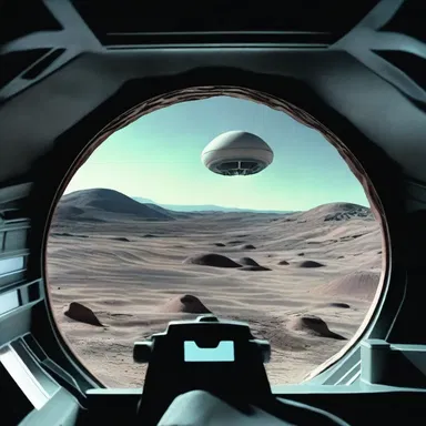 The spaceship's viewfinder utilized an anamorphic lens system, distorting the alien landscape into an otherworldly vision.