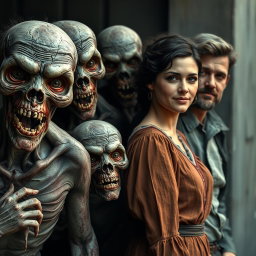 A semi-realistic high-quality image featuring a family scene on the right side