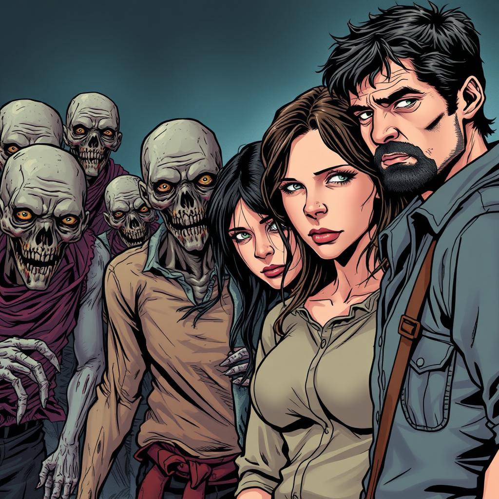 A family consisting of a father, mother, and a teenage son depicted on the right side of the image