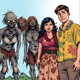 A family scene featuring a father, a Hawaiian mother, and a teenage son on the right-hand side