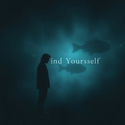 A dark, ethereal scene capturing the essence of introspection and self-discovery