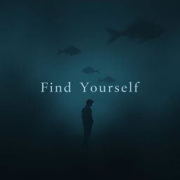 A dark, ethereal scene capturing the essence of introspection and self-discovery