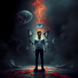 A striking and intense conceptual artwork representing the themes of self-discovery and internal struggle from the song 'Find Yourself'