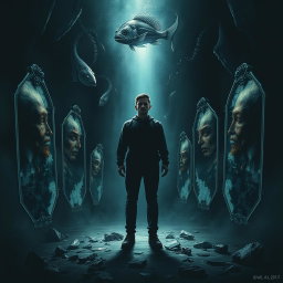 A striking and intense conceptual artwork representing the themes of self-discovery and internal struggle from the song 'Find Yourself'