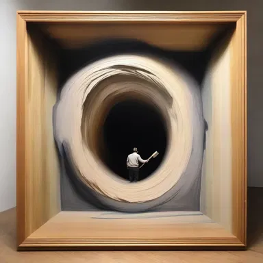 The artist used anamorphic techniques to create a painting that reveals a hidden image when viewed from a certain angle.