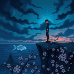 A deep, introspective illustration representing the themes of self-discovery and emotional struggle