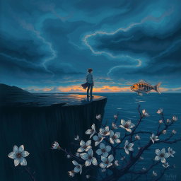 A deep, introspective illustration representing the themes of self-discovery and emotional struggle