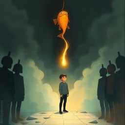 A surreal and emotional illustration representing the themes of self-discovery, chaos, and individualism from the lyrics
