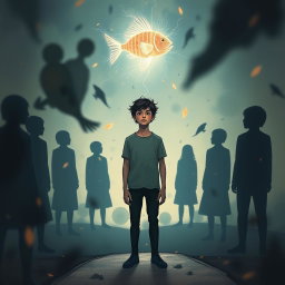 A surreal and emotional illustration representing the themes of self-discovery, chaos, and individualism from the lyrics