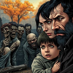 A family composed of a father, mother, and a young boy on the right side of the image