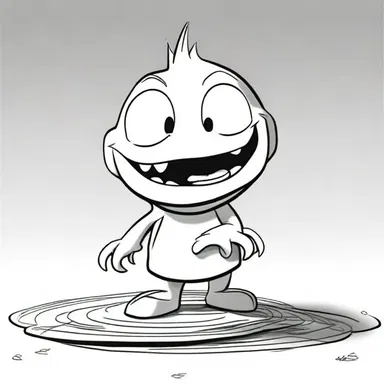 In the cartoon, the character undergoes an anamorphic change, starting as a small creature and slowly growing into a giant.
