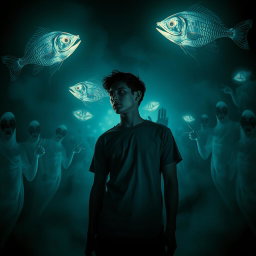 A haunting and thought-provoking scene that captures the essence of self-discovery