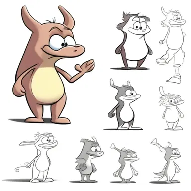 In the cartoon, the character undergoes an anamorphic change, starting as a small creature and slowly growing into a giant.