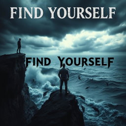 A powerful and evocative album cover for a rock album titled 'Find Yourself'