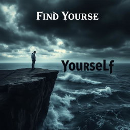 A powerful and evocative album cover for a rock album titled 'Find Yourself'