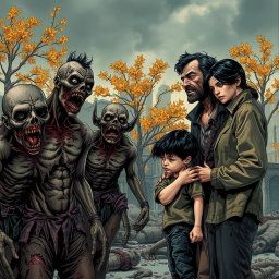 A dramatic scene depicting a stark contrast between life and death
