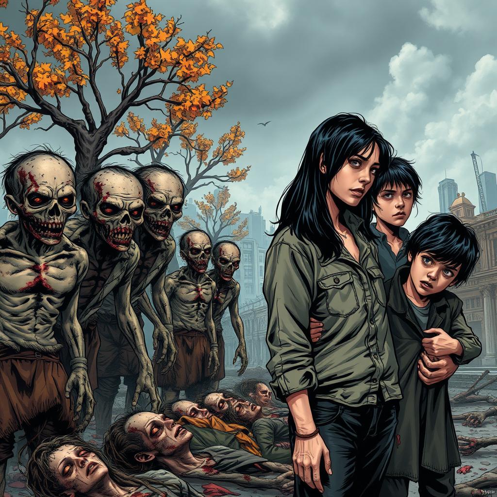 A dramatic scene depicting a stark contrast between life and death
