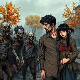 A dramatic scene depicting a stark contrast between life and death