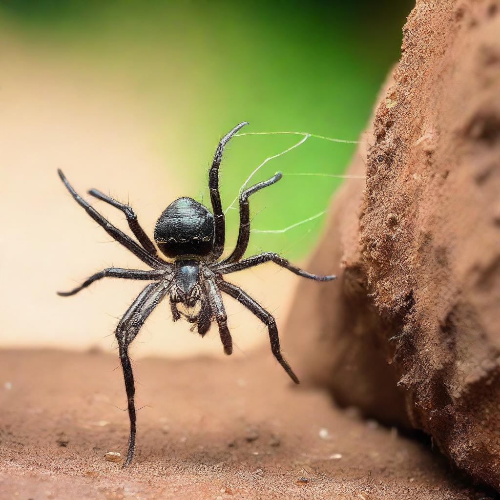 A dramatic scene of a spider in harsh combat against an ant. Both sides display power and agility