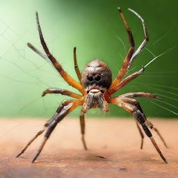 A dramatic scene of a spider in harsh combat against an ant. Both sides display power and agility