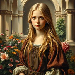 A historically accurate Renaissance painting featuring a beautiful blonde girl in a traditional Renaissance attire