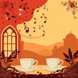 A vibrant graphic design for a coffee shop wallpaper inspired by the famous Lebanese singer Fairouz