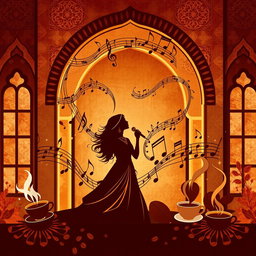 A beautiful wallpaper graphic design for a coffee shop, inspired by the iconic Lebanese singer Fairouz