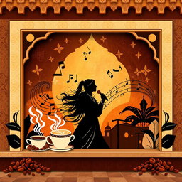 A beautiful wallpaper graphic design for a coffee shop, inspired by the iconic Lebanese singer Fairouz