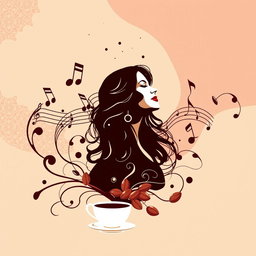 A stunning wallpaper graphic design for a coffee shop, inspired by the renowned Lebanese singer Fairouz