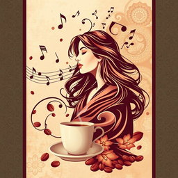 A stunning wallpaper graphic design for a coffee shop, inspired by the renowned Lebanese singer Fairouz