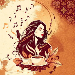 A stunning wallpaper graphic design for a coffee shop, inspired by the renowned Lebanese singer Fairouz