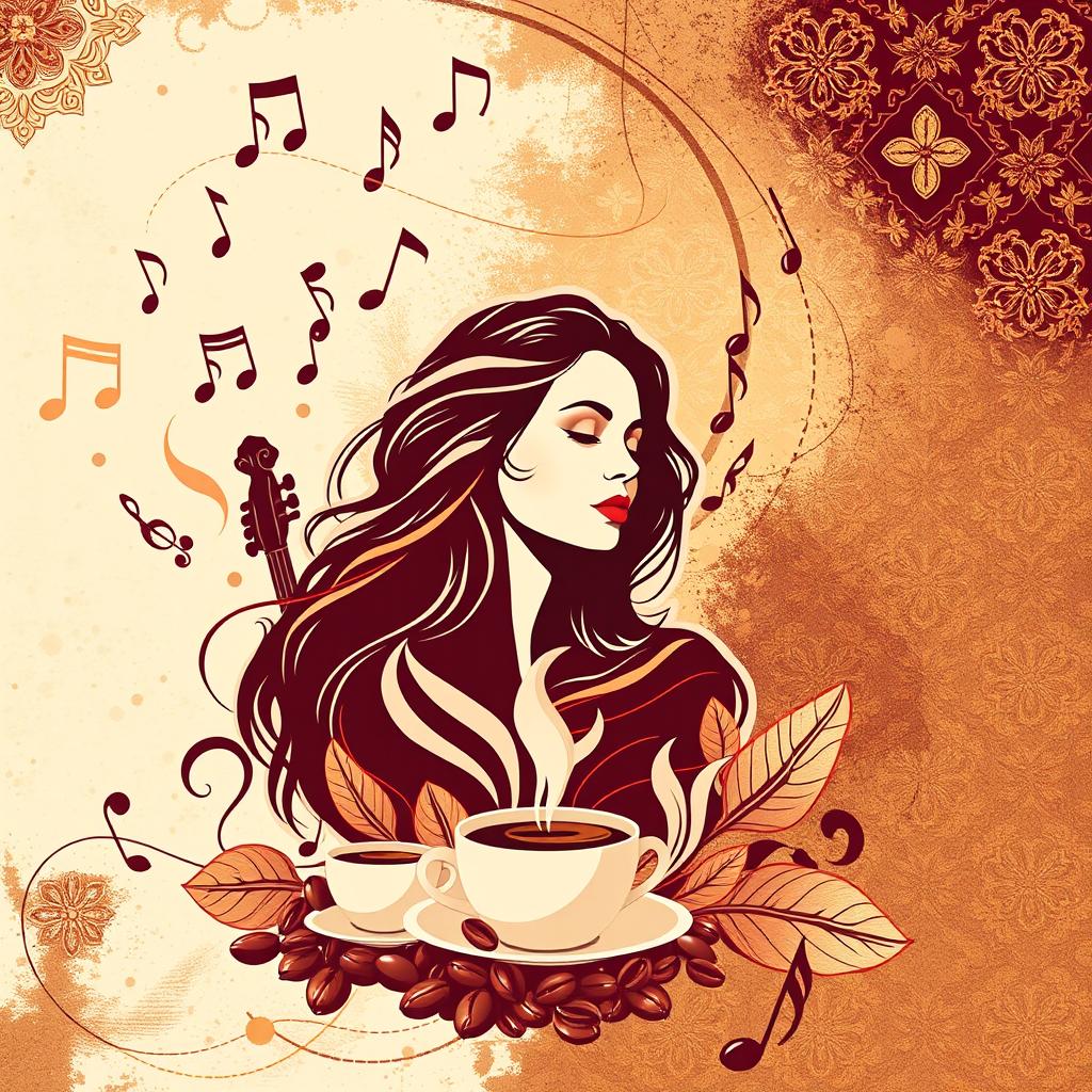 A stunning wallpaper graphic design for a coffee shop, inspired by the renowned Lebanese singer Fairouz