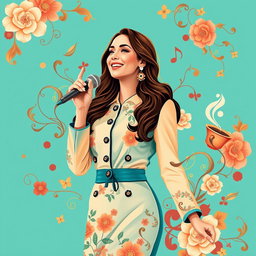 A beautifully designed wallpaper graphic for a coffee shop, inspired by the iconic Lebanese singer Fairouz