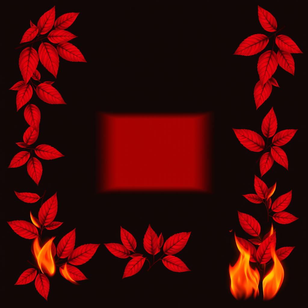 A book cover design featuring fiery red leaves and flames at the edges, creating a vibrant and dynamic border