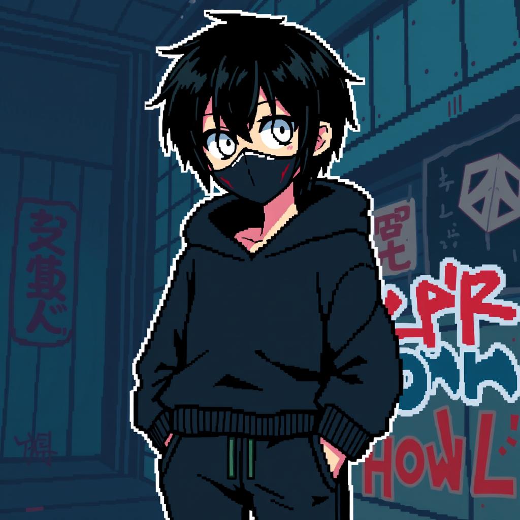 A pixel art representation of Kaneki Ken, the central character from the anime 'Tokyo Ghoul