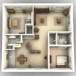 A detailed floor plan of a 3-bedroom, 2-bathroom house, designed in a manner to facilitate easy heating. Include open living room, insulated walls, centrally located heating sources, and efficient pathways for heat distribution.