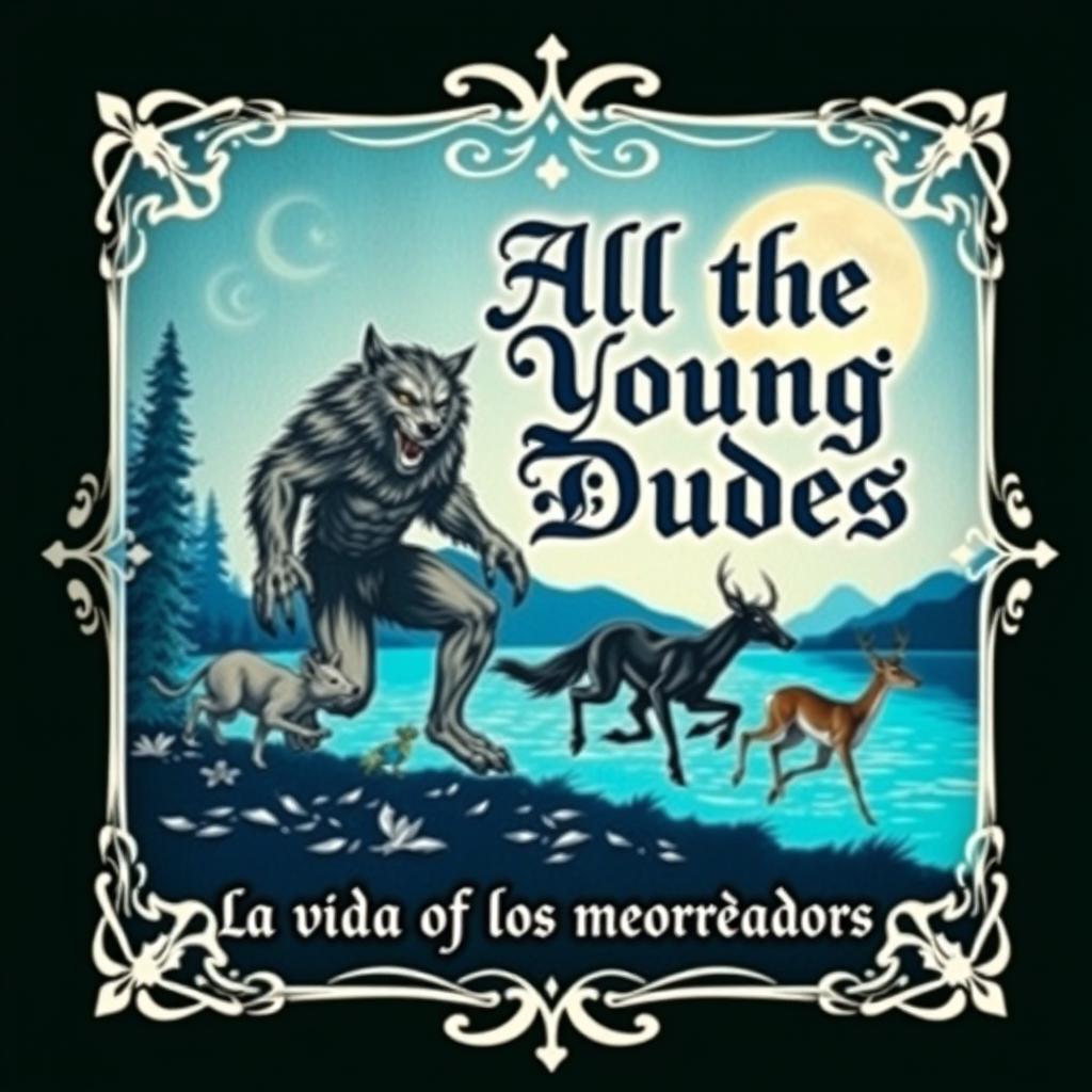A captivating vintage book cover for 'All the Young Dudes 1' (with a subtitle: 'La vida de los meordeadores'), designed during the night