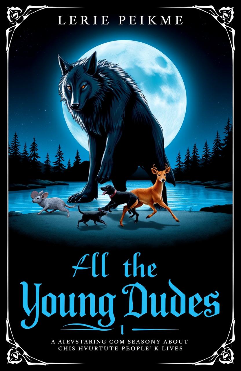 A book cover for 'All the Young Dudes 1' featuring a nighttime scene with a brilliant light blue lake in the background