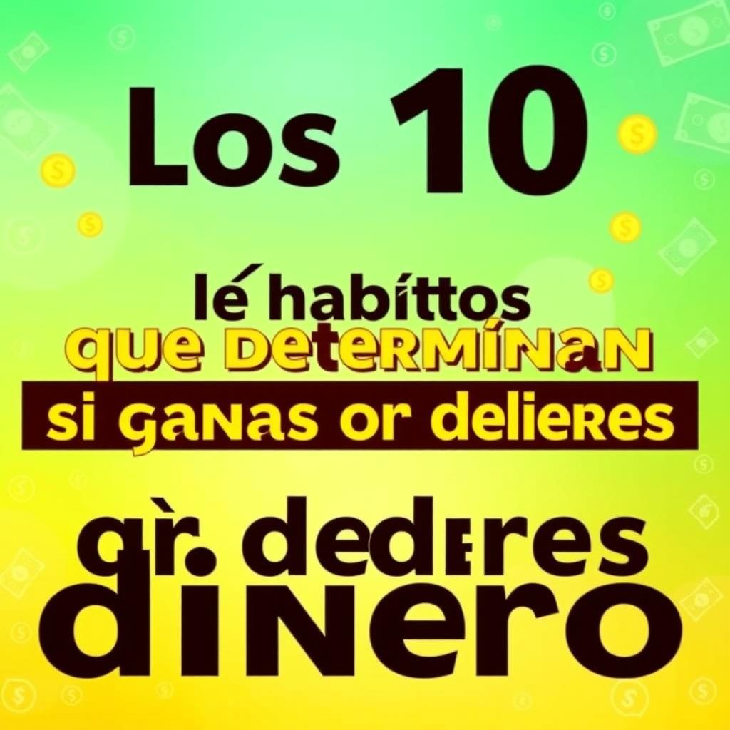A visually appealing banner with a size of 2560 x 1440 pixels, prominently displaying the text 'Los 10 hábitos que determinan si ganas o pierdes dinero' in bold, modern typography