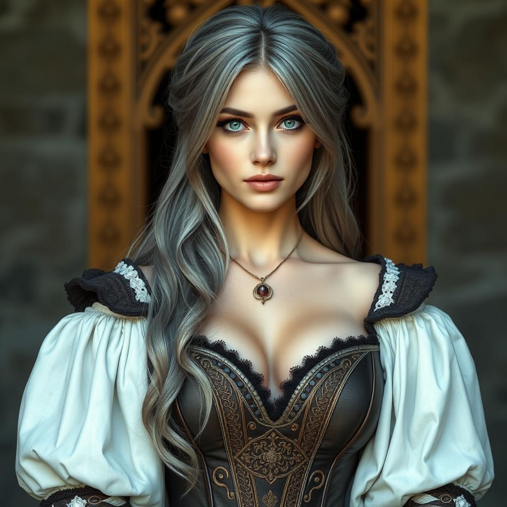 A stunning European cleric with a slender figure and strikingly large, tender pushed-up breasts