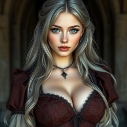 A stunning European cleric with a slender figure and strikingly large, tender pushed-up breasts