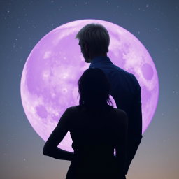 A tall blonde man, two meters in height, with one hand gently resting on the head of a woman who is 175 cm tall