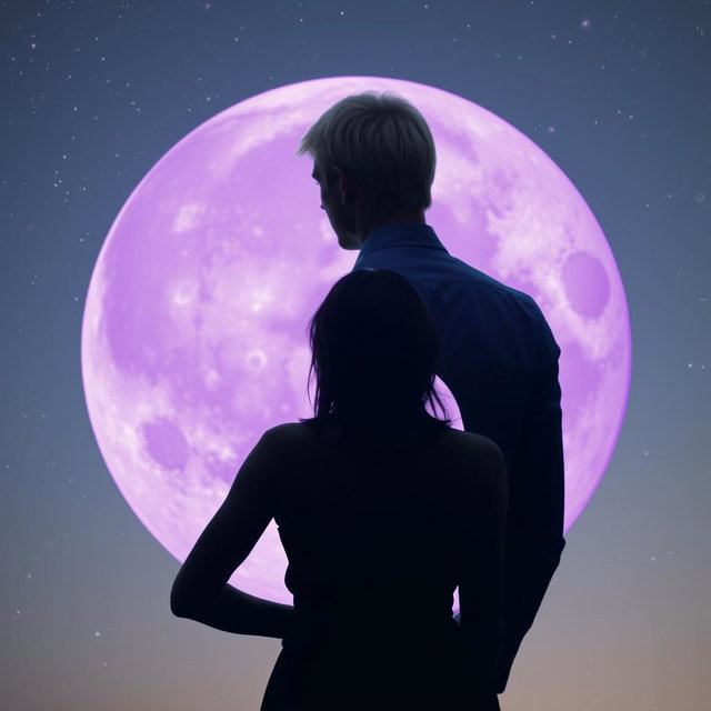 A tall blonde man, two meters in height, with one hand gently resting on the head of a woman who is 175 cm tall