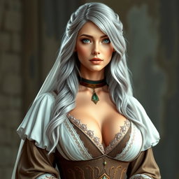 A beautiful, busty cleric with tender, push-upped breasts