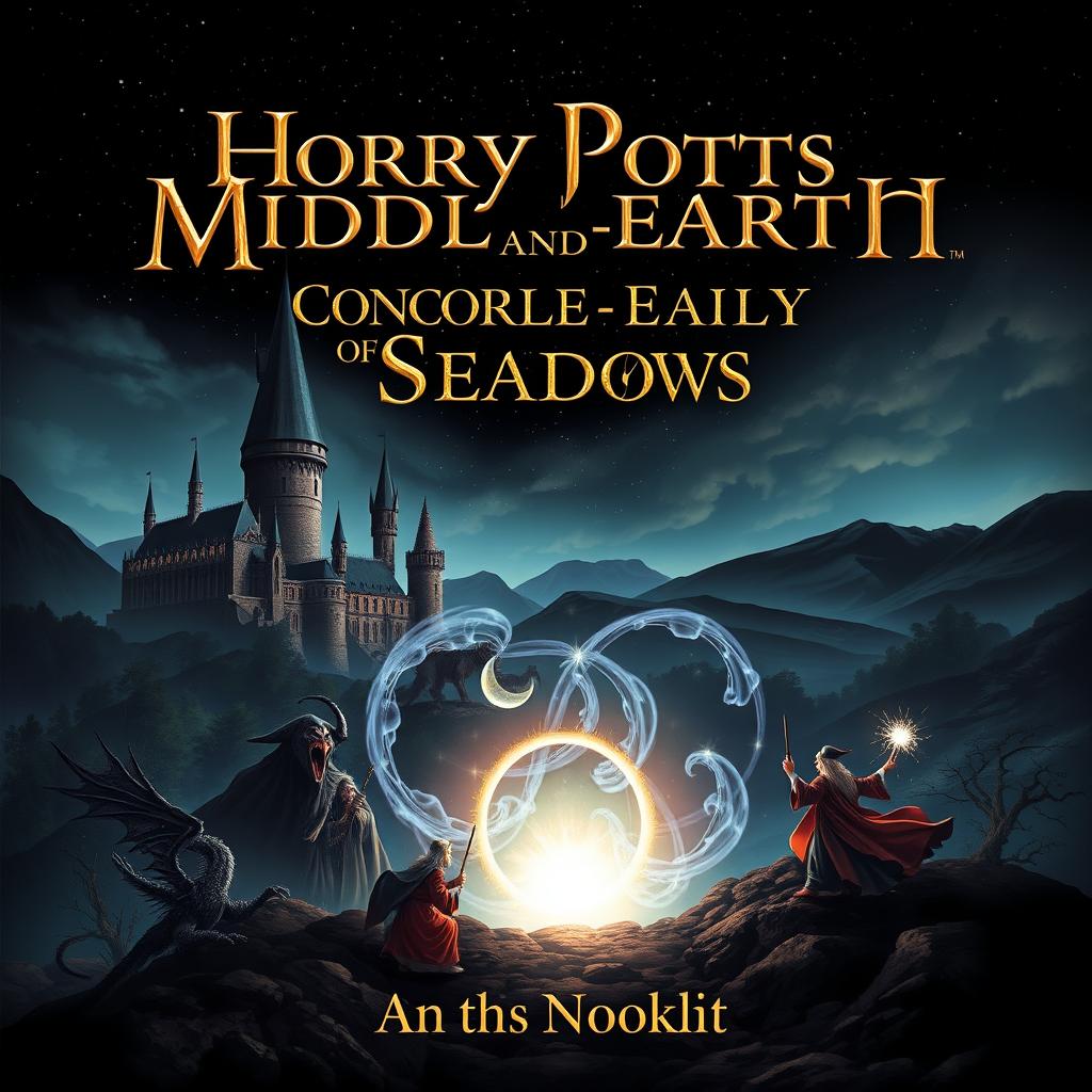 A captivating book cover design that merges elements from both the Harry Potter and Lord of the Rings franchises