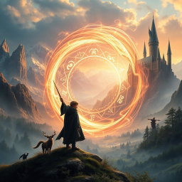 A blended fantasy scene that combines elements from both the Harry Potter and Lord of the Rings universes