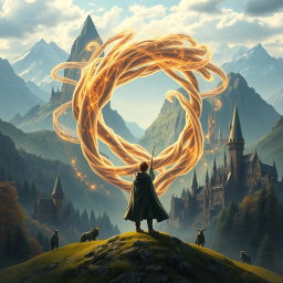 A blended fantasy scene that combines elements from both the Harry Potter and Lord of the Rings universes