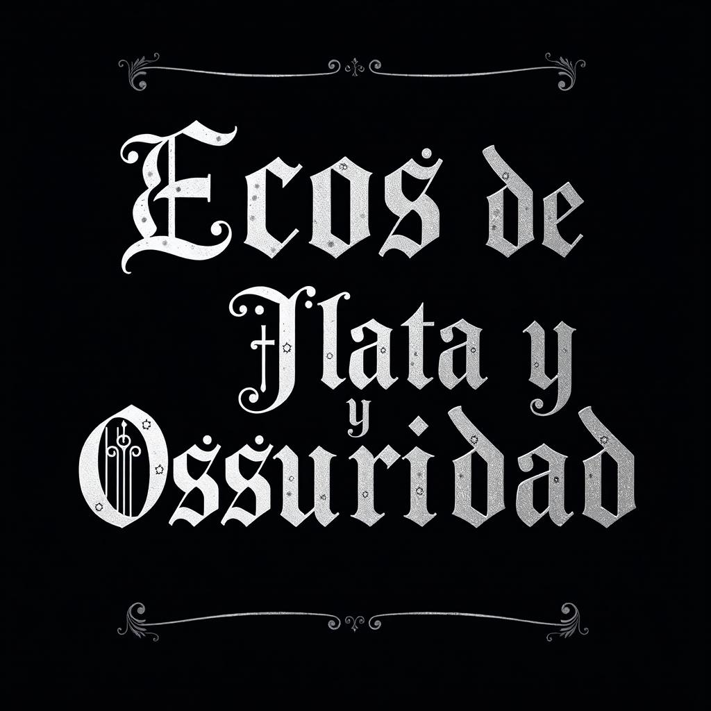 A pure black background featuring ornate silver typography for the title 'Ecos de Plata y Oscuridad'