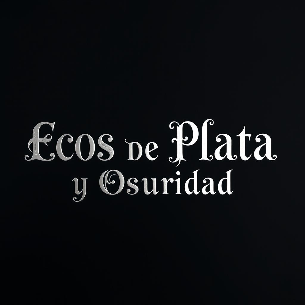 A pure black background featuring ornate silver typography for the title 'Ecos de Plata y Oscuridad'